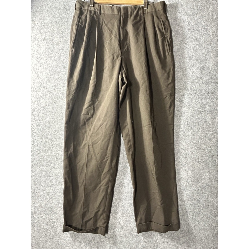 VTG Savane Men's Pleated Dress Pants Brown Made in Canada 36x32 Cuffed Andrew